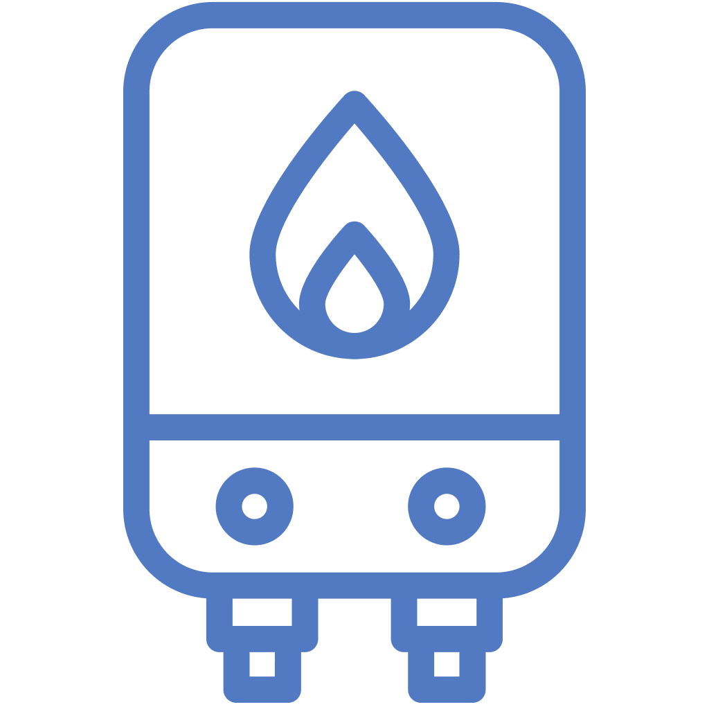 Blue gas hot water system icon.