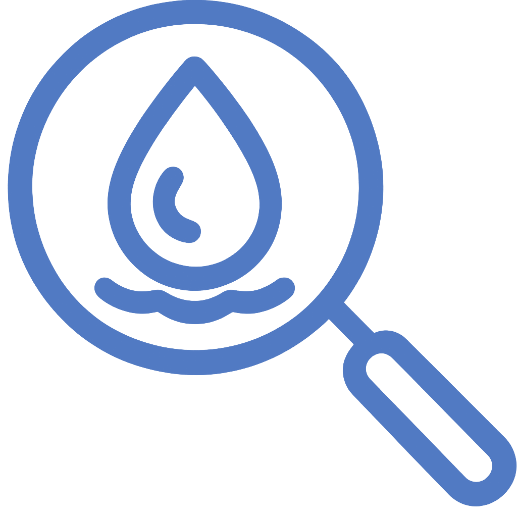 Blue leak detection icon with water droplet.