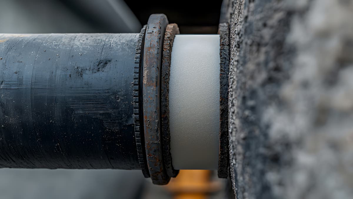 Close-up view of a pipe joint during the relining process showing the new liner fitted inside.