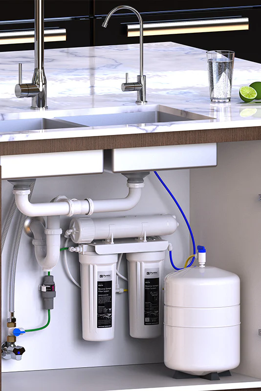 Reverse osmosis under-sink water filter ready for installation in Moreton Bay property