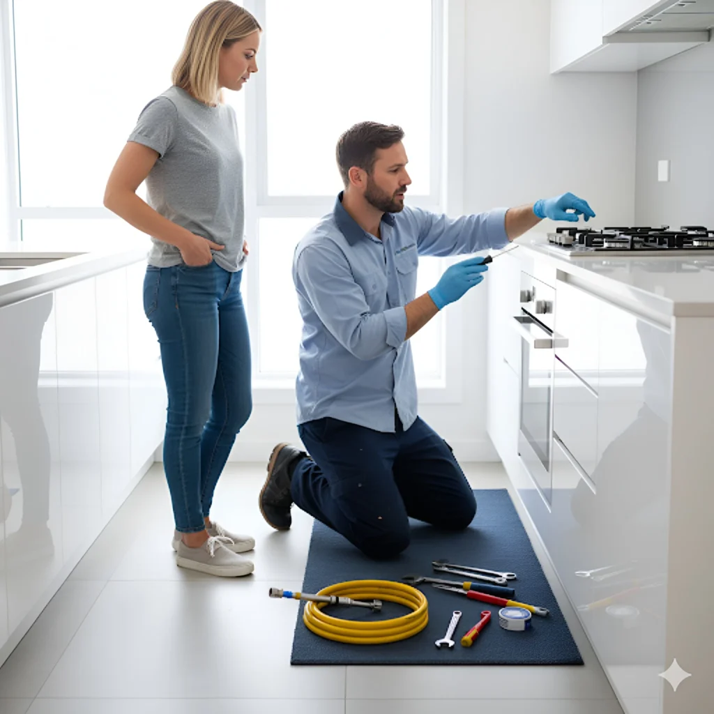Coffison Plumbing & Gas team member performing gas fitting services for a customer.