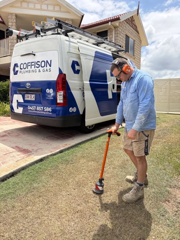 Water leak detection equipment in use, Redcliffe